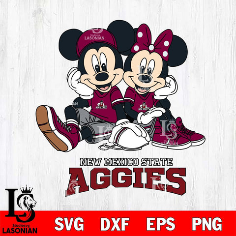 New Mexico State Aggies Mickey Minnie Mouse Football Sit Svg Eps Dxf Png File, NCAA svg , File Cut , Digital Download , Instant Download, Cut Svg Files