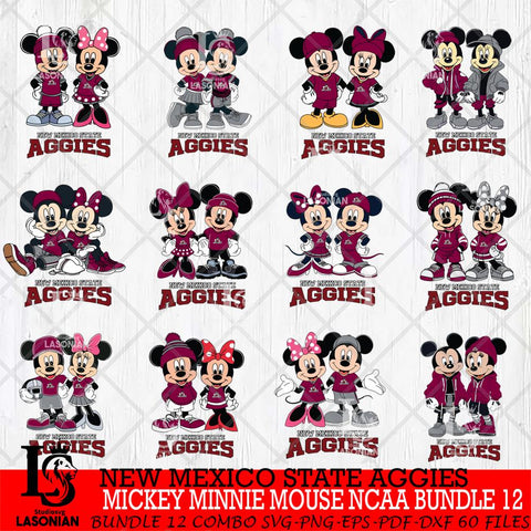 New Mexico State Aggies Mickey Minnie Mouse NCAA Bundle 12 Svg Eps Dxf Png File, Bundle NCAA svg , File Cut , Digital Download , Instant Download, Cut Svg Files