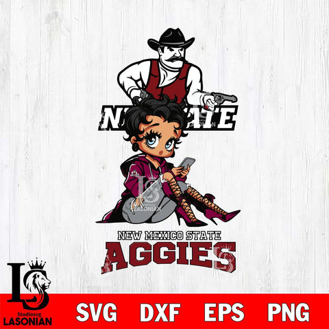 New Mexico State Aggies Style Black Fan Girl Betty Boop, Svg Eps Dxf Png File, Digital Download