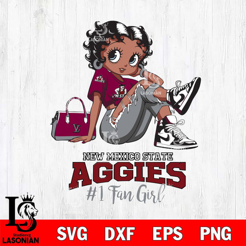 New Mexico State Aggies #1 Black Fan Girl Betty Boop, Svg Eps Dxf Png File, Digital Download