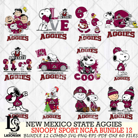 New Mexico State Aggies  Snoopy NCAA Bundle 12 SVG Svg Eps Dxf Png File, Digital Download