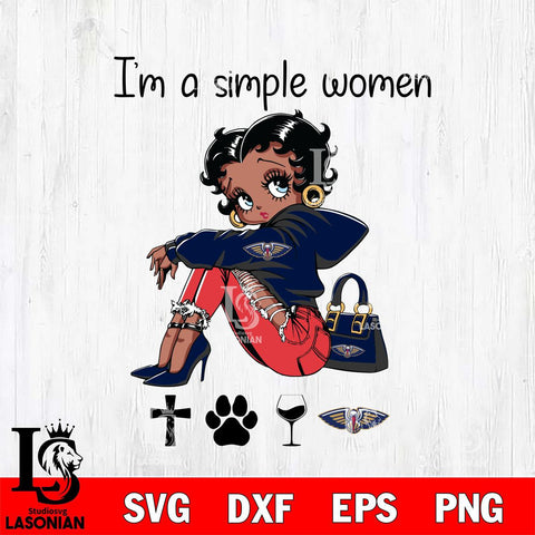 New Orleans Pelicans Betty Boop Black Fan I Am Simple Women Svg Eps Dxf Png File, Digital Download