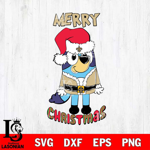New Orleans Saints Bluey Merry Christmas Bluey Santa Claus Svg Eps Dxf Png File, Digital Download