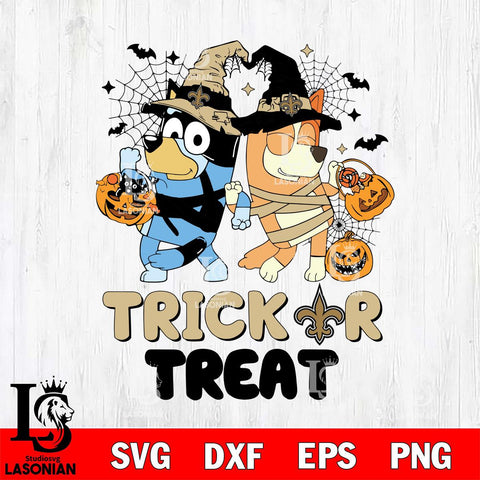 New Orleans Saints Bluey Trick or Treat Halloween 2 Svg Eps Dxf Png File, Digital Download, Instant Download