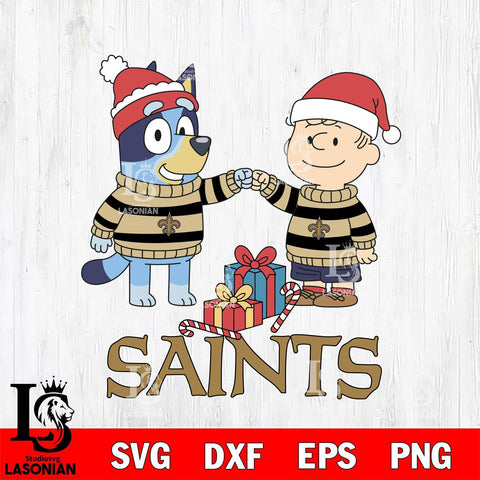 New Orleans Saints Bluey With Charlie Brown Christmas Cricut,Christmas SVG DXF EPS PNG FILE, Digital Download,Instant Download, Silhouette