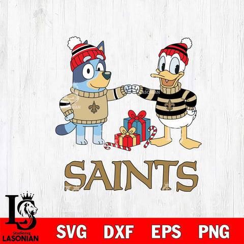 New Orleans Saints Bluey With Donald Duck Christmas Cricut,Christmas SVG DXF EPS PNG FILE, Digital Download,Instant Download, Silhouette