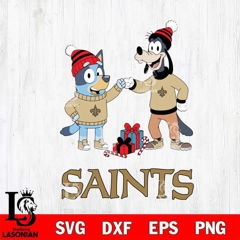 New Orleans Saints Bluey With Goofy Christmas Cricut,Christmas SVG DXF EPS PNG FILE, Digital Download,Instant Download, Silhouette