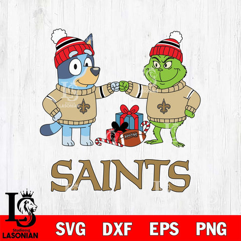 New Orleans Saints Bluey With Grinch Christmas Cricut,Christmas SVG DXF EPS PNG FILE, Digital Download,Instant Download, Silhouette