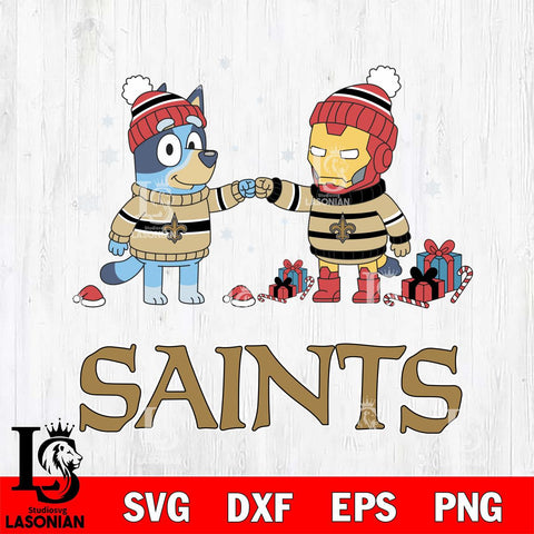 New Orleans Saints Bluey With Iron man Christmas Cricut,Christmas SVG DXF EPS PNG FILE, Digital Download,Instant Download, Silhouette