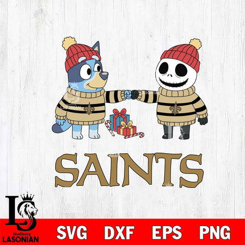New Orleans Saints Bluey With Jack Skellington Christmas Cricut,Christmas SVG DXF EPS PNG FILE, Digital Download,Instant Download, Silhouette
