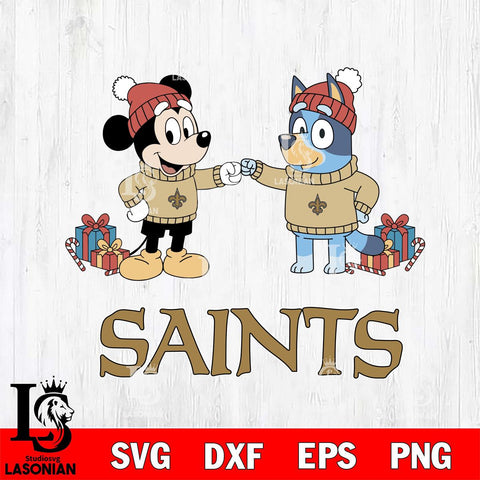 New Orleans Saints Bluey With Mickey Christmas Cricut,Christmas SVG DXF EPS PNG FILE, Digital Download,Instant Download, Silhouette
