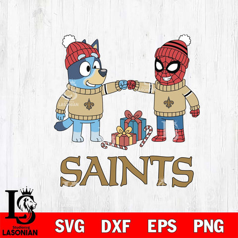 New Orleans Saints Bluey With Spider man Christmas Cricut,Christmas SVG DXF EPS PNG FILE, Digital Download,Instant Download, Silhouette