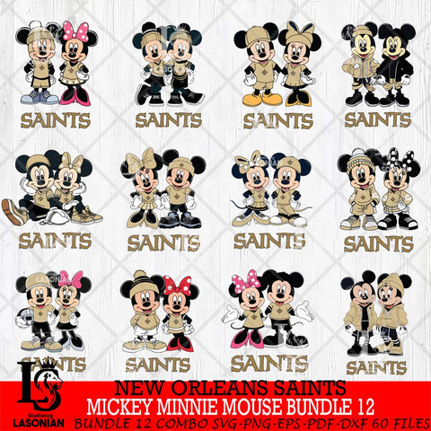 New Orleans Saints Mickey Minnie Mouse NFL Bundle 12 Svg Eps Dxf Png File, Bundle NFl svg , File Cut , Digital Download , Instant Download, Laser Cut Svg Files