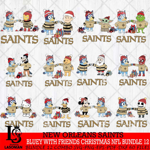 New Orleans Saints  Bluey With friends christmas NFL Bundle Cricut,Bundle NFL SVG DXF EPS PNG FILE, Digital Download,Instant Download, Silhouette