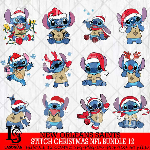 New Orleans Saints  Stitch Christmas NFL Bundle 12 Svg Eps Dxf Png File, Digital Download, Instant Download