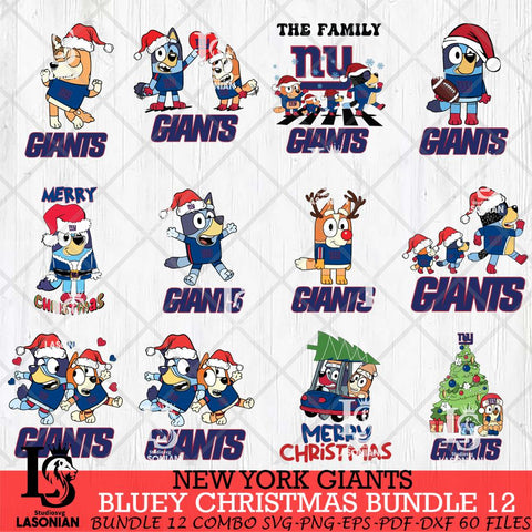 New York Giants Bluey Christmas Holiday Bundle 12 Svg Eps Dxf Png File, Digital Download