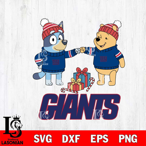 New York Giants Bluey With Winnie The Pooh Christmas Cricut,Christmas SVG DXF EPS PNG FILE, Digital Download,Instant Download, Silhouette