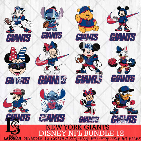 New York Giants Disney NFL Bundle Svg PNG 12 Svg Eps Dxf Png File, Digital Download