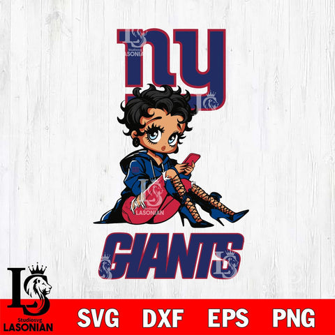New York Giants Style Black Fan Girl Betty Boop Svg Eps Dxf Png File, Digital Download, Instant Download