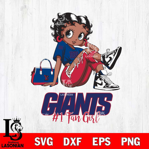 New York Giants #1 Black Fan Girl Betty Boop Svg Eps Dxf Png File, Digital Download, Instant Download