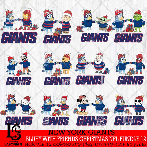 New York Giants  Bluey With friends christmas NFL Bundle Cricut,Bundle NFL SVG DXF EPS PNG FILE, Digital Download,Instant Download, Silhouette