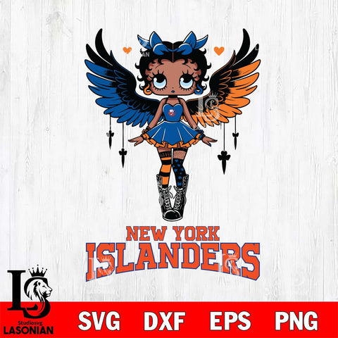 New York Islanders Anglel Black Fan Girl Betty Boop, Svg Eps Dxf Png File, Digital Download