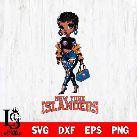New York Islanders Beautiful Black Fan Girl, Svg Eps Dxf Png File, Digital Download