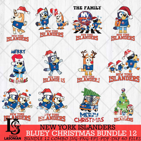 New York Islanders Bluey Happy Christmas Bundle 12 Svg Eps Dxf Png File, Digital Download