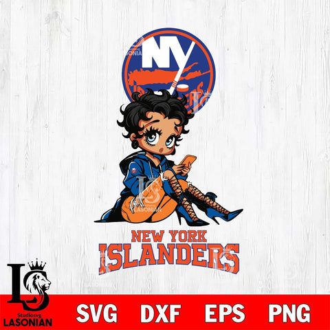 New York Islanders Style Black Fan Girl Betty Boop, Svg Eps Dxf Png File, Digital Download
