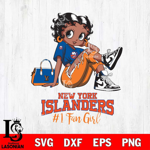 New York Islanders #1 Black Fan Girl Betty Boop, Svg Eps Dxf Png File, Digital Download