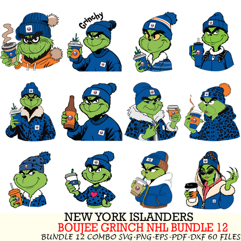 New York Islanders  Boujee Grinch NHL Bundle 12 SVG Eps Dxf Png File, Digital Download, Instant Download