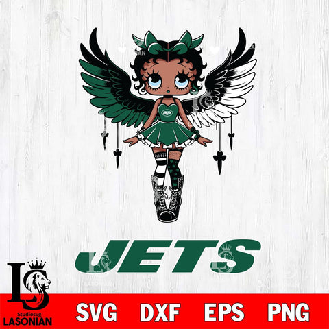 New York Jets Anglel Black Fan Girl Betty Boop Svg Eps Dxf Png File, Digital Download, Instant Download