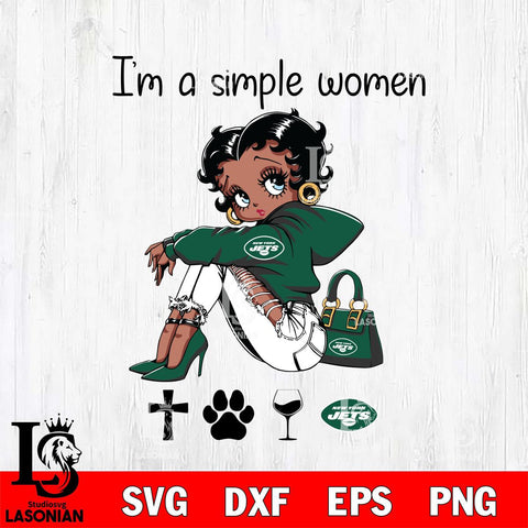 New York Jets Betty Boop Black Fan I Am Simple Women Svg Eps Dxf Png File, Digital Download