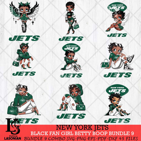 New York Jets Black Fan Girl Betty Boop Bundle 9 Svg Eps Dxf Png File, Digital Download, Instant Download