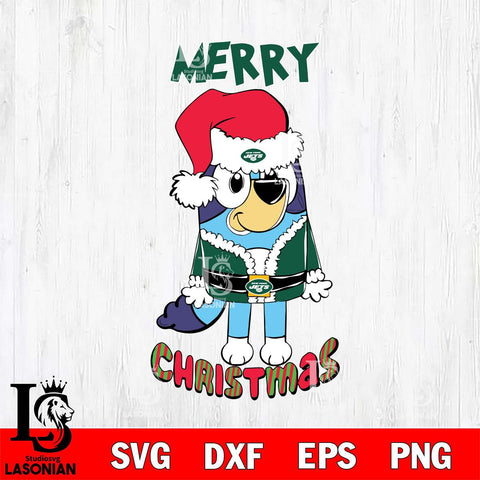 New York Jets Bluey Merry Christmas Bluey Santa Claus Svg Eps Dxf Png File, Digital Download