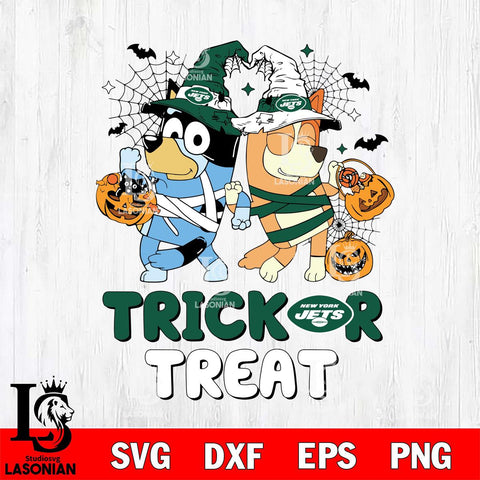 New York Jets Bluey Trick or Treat Halloween 2 Svg Eps Dxf Png File, Digital Download, Instant Download