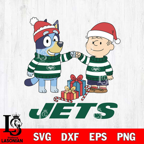 New York Jets Bluey With Charlie Brown Christmas Cricut,Christmas SVG DXF EPS PNG FILE, Digital Download,Instant Download, Silhouette
