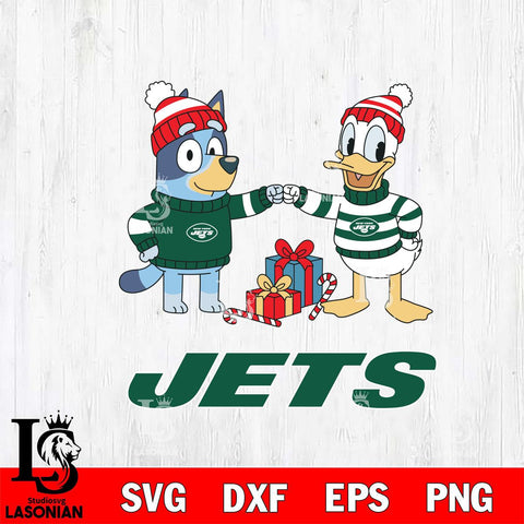 New York Jets Bluey With Donald Duck Christmas Cricut,Christmas SVG DXF EPS PNG FILE, Digital Download,Instant Download, Silhouette