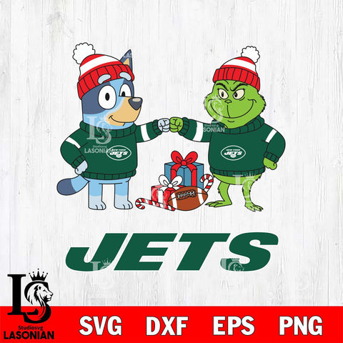 New York Jets Bluey With Grinch Christmas Cricut,Christmas SVG DXF EPS PNG FILE, Digital Download,Instant Download, Silhouette