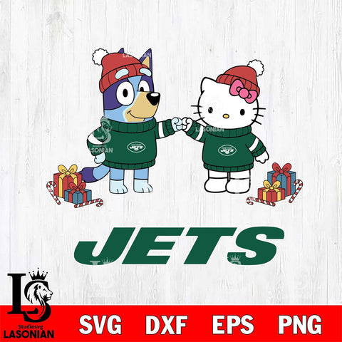 New York Jets Bluey With Hello kitty Christmas Cricut,Christmas SVG DXF EPS PNG FILE, Digital Download,Instant Download, Silhouette