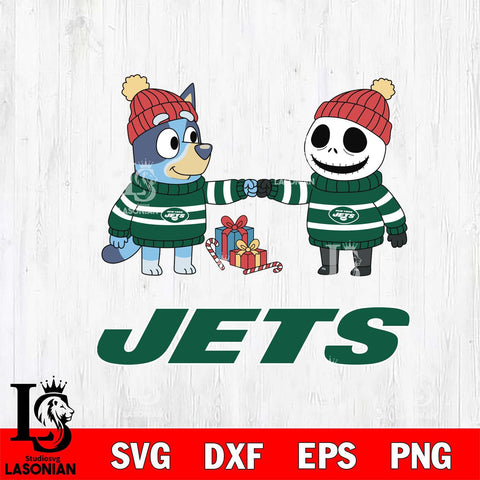 New York Jets Bluey With Jack Skellington Christmas Cricut,Christmas SVG DXF EPS PNG FILE, Digital Download,Instant Download, Silhouette