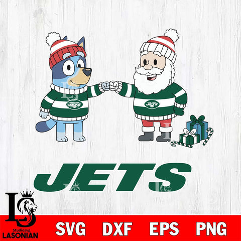 New York Jets Bluey With Satan Christmas Cricut,Christmas SVG DXF EPS PNG FILE, Digital Download,Instant Download, Silhouette