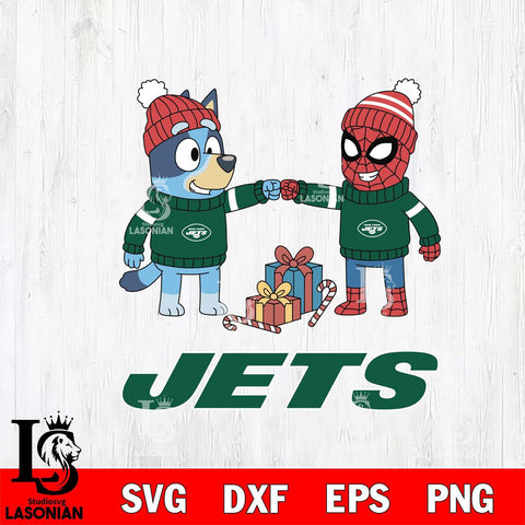 New York Jets Bluey With Spider man Christmas Cricut,Christmas SVG DXF EPS PNG FILE, Digital Download,Instant Download, Silhouette