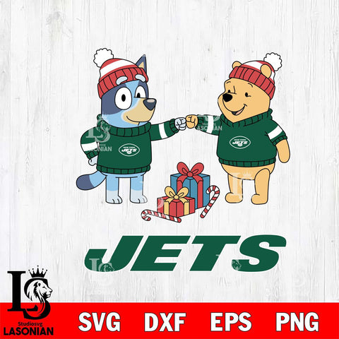 New York Jets Bluey With Winnie The Pooh Christmas Cricut,Christmas SVG DXF EPS PNG FILE, Digital Download,Instant Download, Silhouette