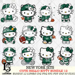 New York Jets Cute Hello Kitty NFL Bundle 12 SVG Svg Eps Dxf Png File, NFL svg, Digital Download, Instant Download