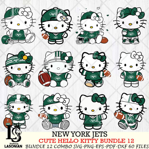 New York Jets Cute Hello Kitty NFL Bundle 12 SVG Svg Eps Dxf Png File, NFL svg, Digital Download, Instant Download