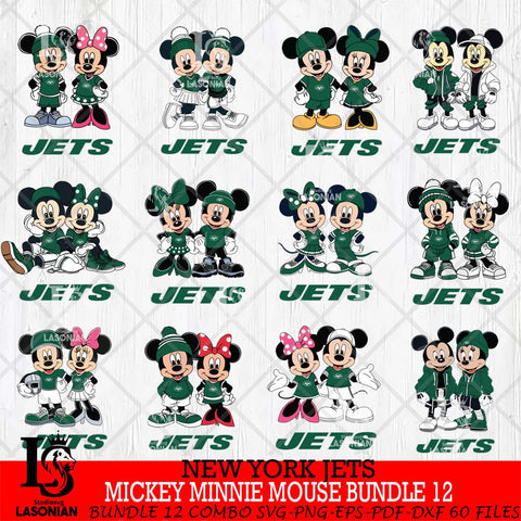 New York Jets Mickey Minnie Mouse NFL Bundle 12 Svg Eps Dxf Png File, Bundle NFl svg , File Cut , Digital Download , Instant Download, Laser Cut Svg Files