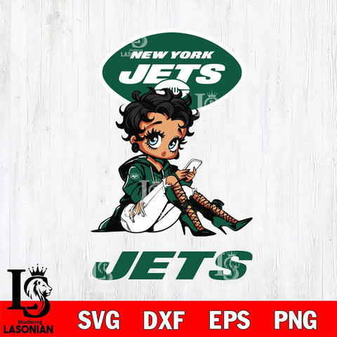 New York Jets Style Black Fan Girl Betty Boop Svg Eps Dxf Png File, Digital Download, Instant Download