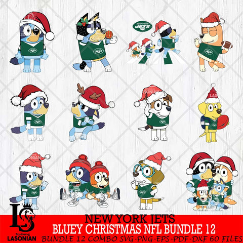New York Jets  Bluey Christmas NFL Bundle 12 SVG Svg Eps Dxf Png File, Digital Download, Instant Download