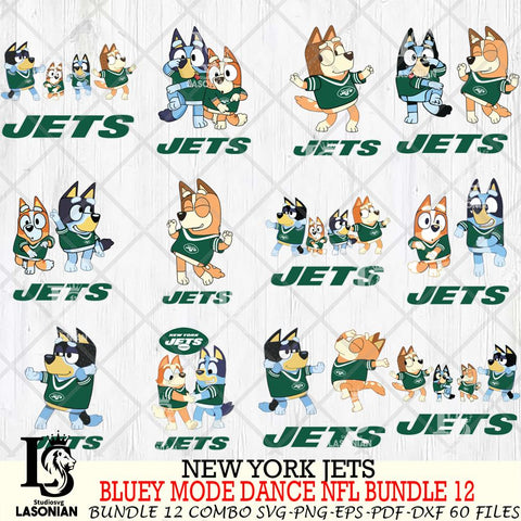 New York Jets  Bluey Dance NFL Bundle 12 SVG Eps Dxf Png File, Digital Download, Instant Download